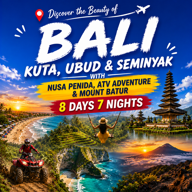 Coiuple Gateway - 7 Nights Bali Escape – Kuta, Ubud & Seminyak with Nusa Penida, ATV Adventure & Mount Batur